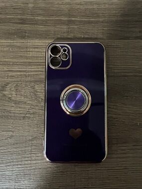 Purple Phone Case with Gold Ring Grip and Heart Detail IPHONE XR